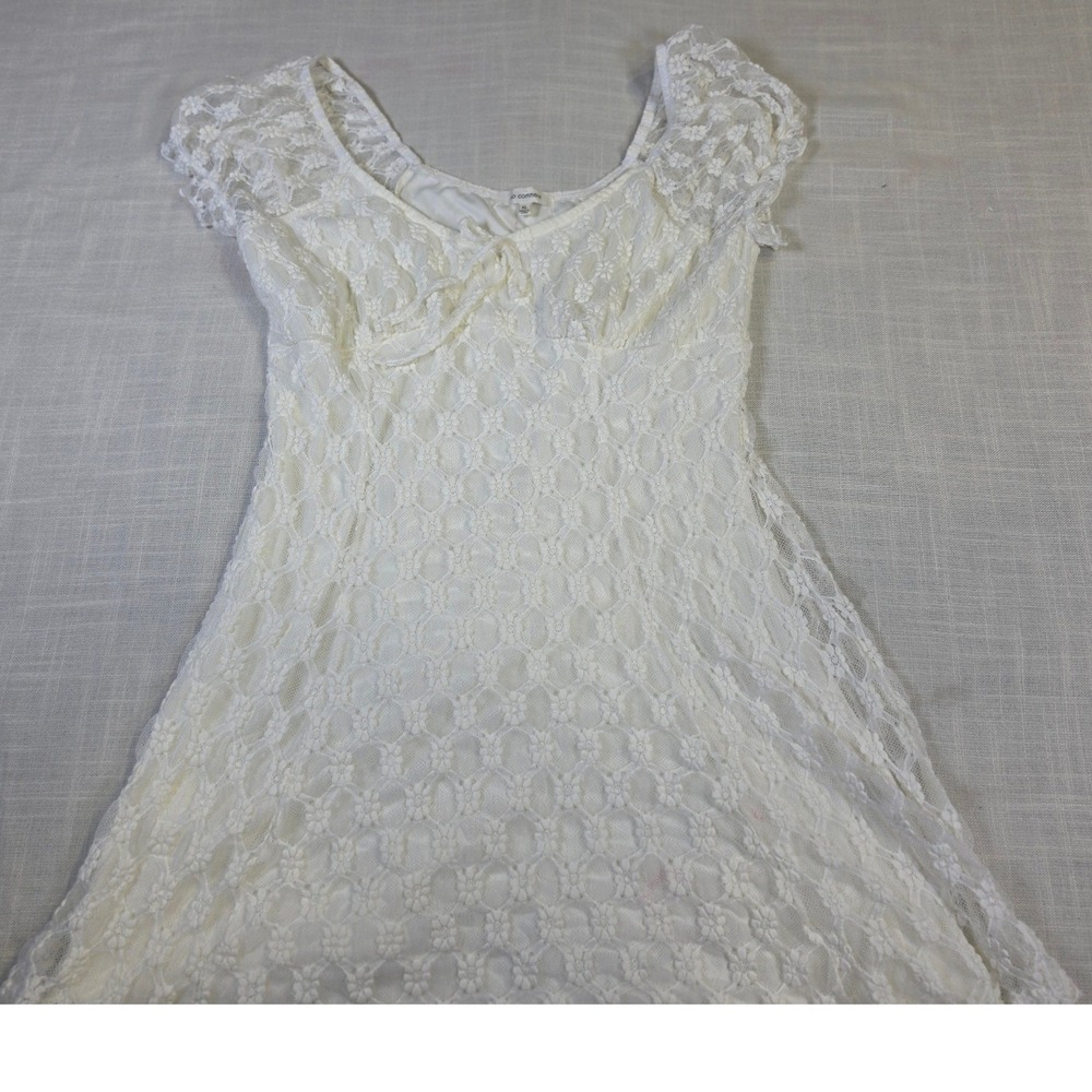 No Comment Ivory Floral Lace Mini Dress Cap Sleeve Sweetheart Neck XL RK532146